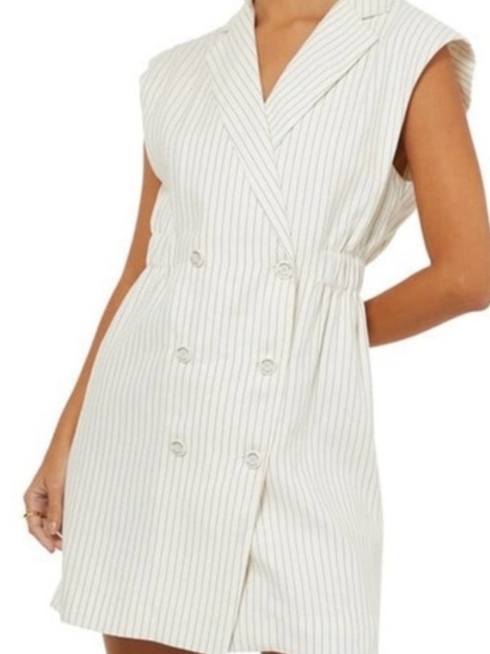 Sandro Cream Pinstripe Sleeveless Double-Breasted Jumpsuit Romper
